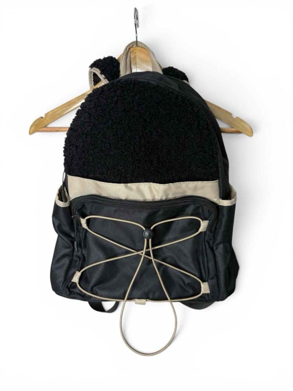 C&C California fleece and Nylon Backpack  Black and Cream
